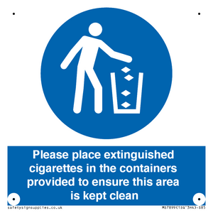 Please place extinguished cigarettes in the containers provided to ensure this area is kept clean